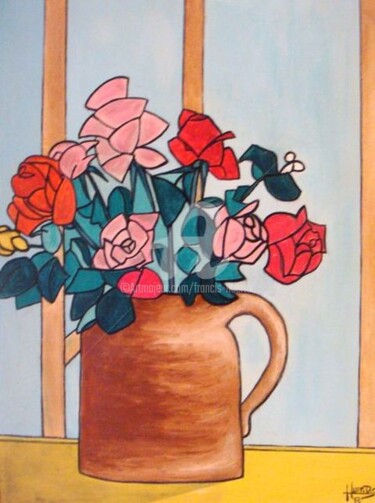 Painting titled "Composition florale" by Huertas, Original Artwork, Oil