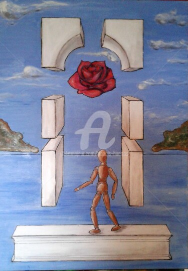 Peinture intitulée "La rose dans l'espa…" par Huertas, Œuvre d'art originale, Huile