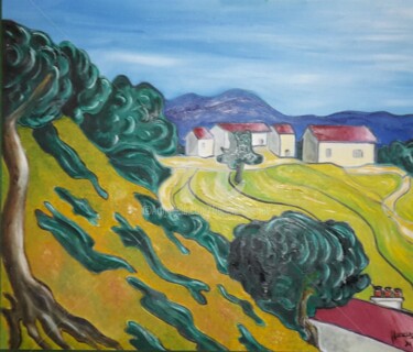 Schilderij getiteld "bourg-de-montagne.j…" door Huertas, Origineel Kunstwerk, Olie