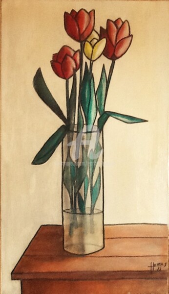 Peinture intitulée "Les Tulipes du jard…" par Huertas, Œuvre d'art originale, Huile
