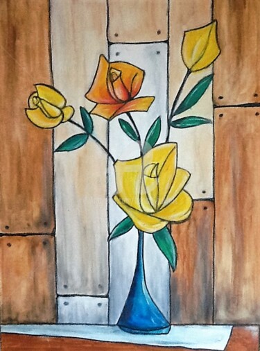 Painting titled "roses-du-jardin.jpg" by Huertas, Original Artwork, Oil