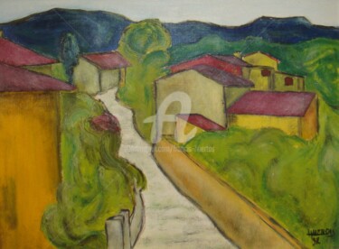 Painting titled "Village du  Sud de…" by Huertas, Original Artwork, Oil Mounted on Wood Panel