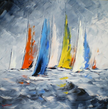 Painting titled "voiles-au-vent" by Francis Jalibert, Original Artwork, Oil Mounted on Wood Stretcher frame