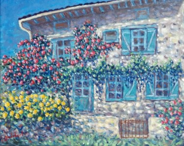 Peinture intitulée "Maison fleurie" par Francis Jalibert, Œuvre d'art originale, Huile