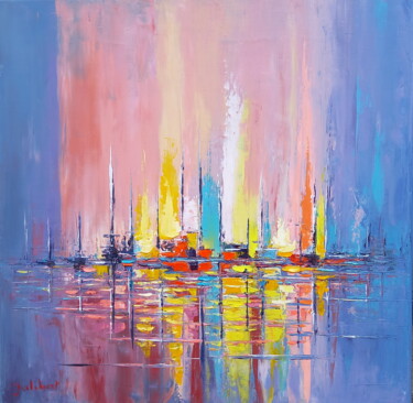 Painting titled "Reflets pastels" by Francis Jalibert, Original Artwork, Oil Mounted on Wood Stretcher frame