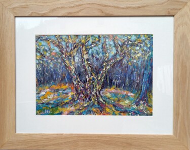 Painting titled "Le vieil arbre" by Francis Jalibert, Original Artwork, Oil Mounted on Other rigid panel