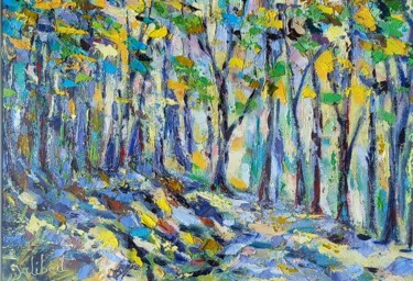 Painting titled "Payforest 21" by Francis Jalibert, Original Artwork, Oil Mounted on Other rigid panel
