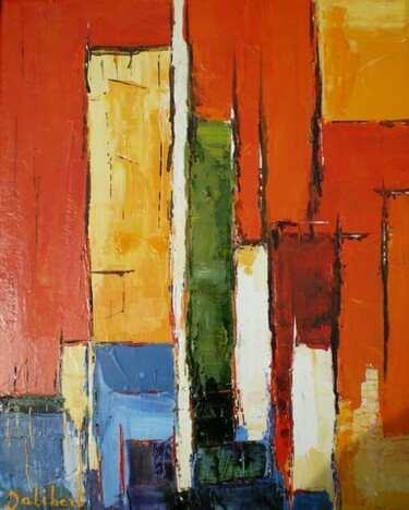 Painting titled "Volumes verticaux" by Francis Jalibert, Original Artwork, Oil Mounted on Wood Stretcher frame