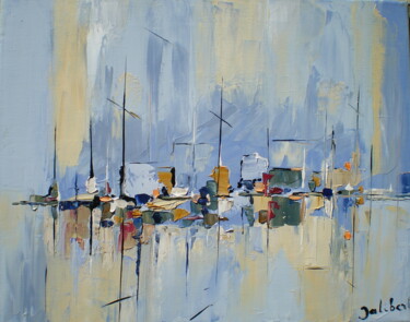 Painting titled "Impression marine 3" by Francis Jalibert, Original Artwork, Oil Mounted on Wood Stretcher frame