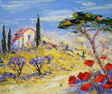Painting titled "Coquelicots sous le…" by Francis Jalibert, Original Artwork, Oil Mounted on Wood Stretcher frame
