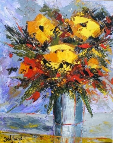 Painting titled "Profusion florale" by Francis Jalibert, Original Artwork, Oil Mounted on Wood Stretcher frame