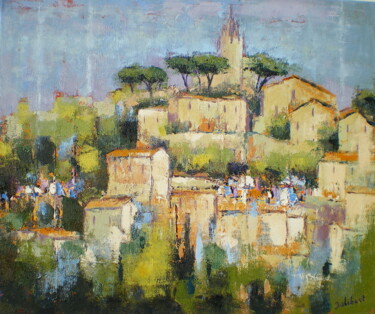 Painting titled "Bonnieux" by Francis Jalibert, Original Artwork, Oil Mounted on Wood Stretcher frame