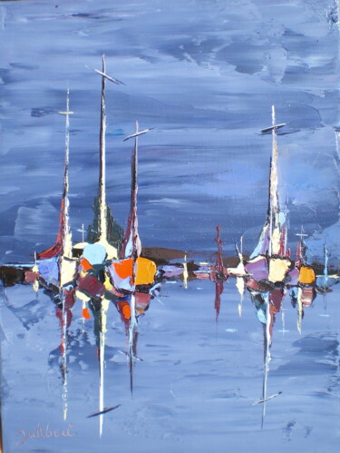 Peinture intitulée "Ancrage-de-bateaux." par Francis Jalibert, Œuvre d'art originale, Huile Monté sur Châssis en bois