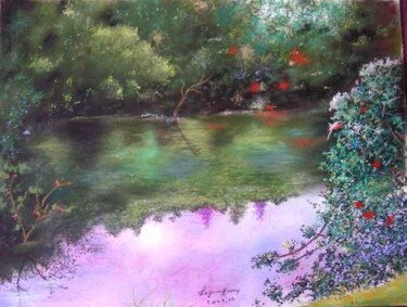 Peinture intitulée "étang à peu d'eau" par Francis Lagneau, Œuvre d'art originale