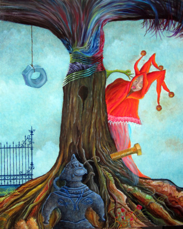 Painting titled "L'arbre et le Fou" by Francis Lagneau, Original Artwork, Oil
