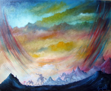 Painting titled "Débris d'arc en cie…" by Francis Lagneau, Original Artwork, Oil