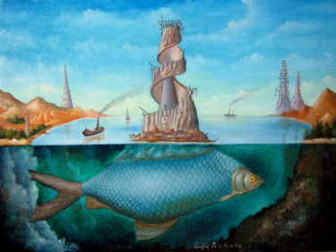 Peinture intitulée "La tour de Babel" par Francis Lagneau, Œuvre d'art originale, Huile