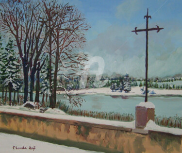 Painting titled "L'Abbaye-en-Grandva…" by Francis Lardé, Original Artwork, Oil Mounted on Wood Stretcher frame