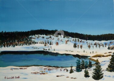 Pintura titulada "Soir sur le lac de…" por Francis Lardé, Obra de arte original, Oleo Montado en Bastidor de camilla de made…