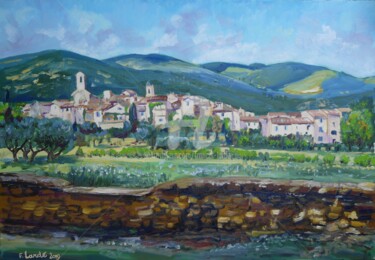 Painting titled "Lourmarin" by Francis Lardé, Original Artwork, Oil Mounted on Wood Stretcher frame