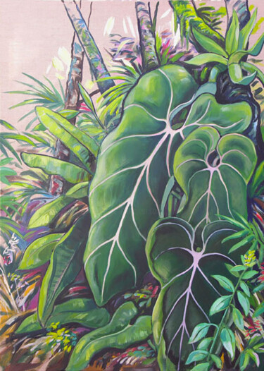 Painting titled "plantes exotiques" by Francis Macard, Original Artwork, Acrylic Mounted on Wood Stretcher frame