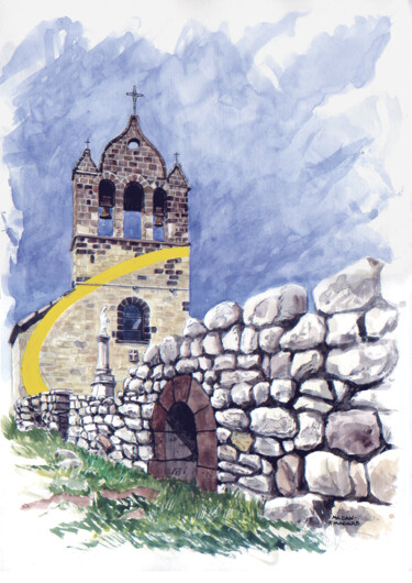 Painting titled "ABBAYE DE MAZAN" by Francis Macard, Original Artwork, Watercolor Mounted on Wood Stretcher frame