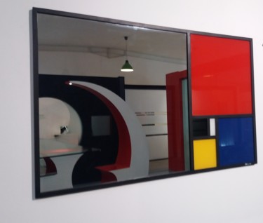 Design intitulée "Miroir Mondrian Fib…" par Francis Priscal, Œuvre d'art originale, Accessoires