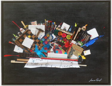 Painting titled "Volo di notte" by Francis Puivif, Original Artwork, Collages Mounted on Wood Stretcher frame