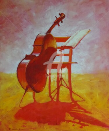 Pintura intitulada "violoncelle.jpg" por Francis Uwins, Obras de arte originais, Óleo