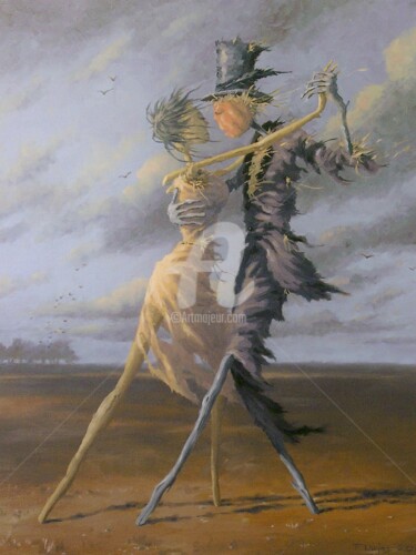 Painting titled "dancing-scarecrows.…" by Francis Uwins, Original Artwork, Oil