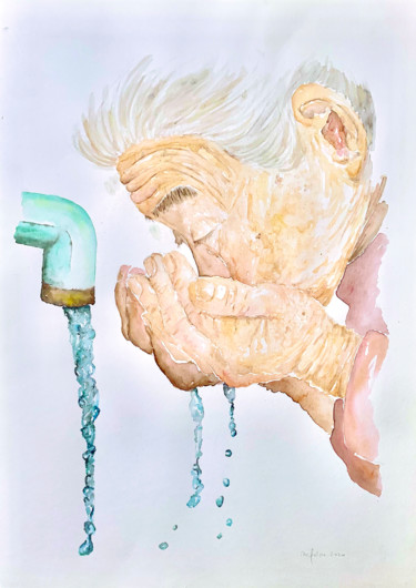 Pintura intitulada "Thirsty old lady" por Maria Francisca Falcão, Obras de arte originais, Aquarela