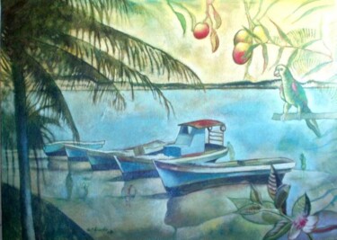 Ζωγραφική με τίτλο "praia e floresta" από Francisco Eduardo, Αυθεντικά έργα τέχνης