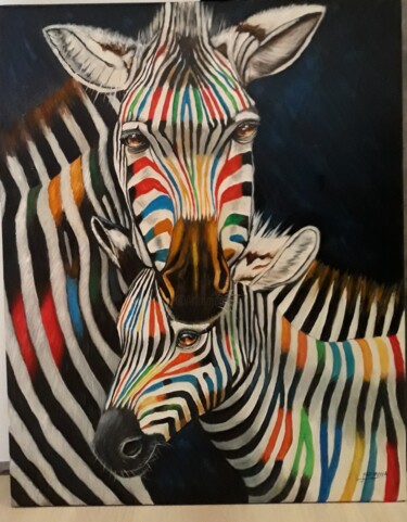 Картина под названием "cebras" - Francisco F, Подлинное произведение искусства, Масло