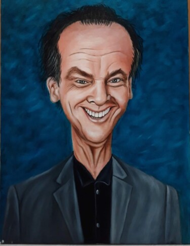 Painting titled "Jack Nicholson" by Francisco F, Original Artwork, Oil Mounted on Wood Stretcher frame