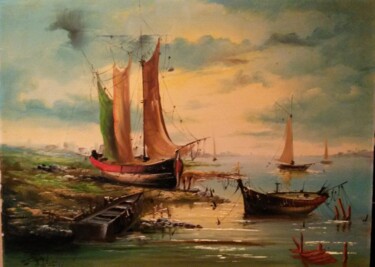 Painting titled "Antiguo puerto" by Francisco García Ibarra, Original Artwork, Acrylic Mounted on Wood Stretcher frame