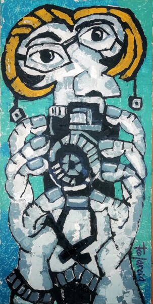Painting titled "MUJER FOTOGRAFO" by Francisco Garcia Verdugo, Original Artwork, Acrylic Mounted on Wood Stretcher frame