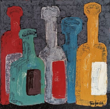 Painting titled "BOTELLAS" by Francisco Garcia Verdugo, Original Artwork, Acrylic Mounted on Wood Stretcher frame