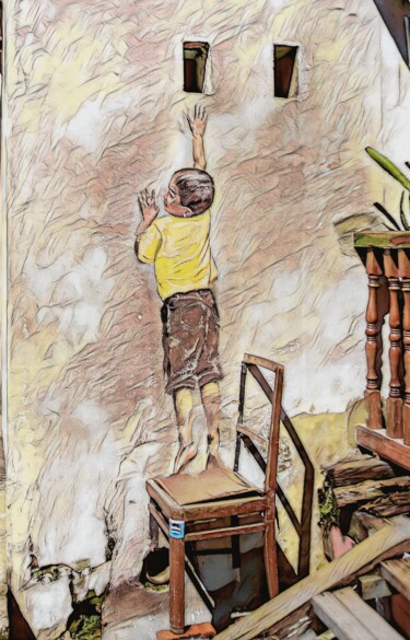 Grafika cyfrowa / sztuka generowana cyfrowo zatytułowany „Niño sobre una silla” autorstwa Francisco Lopez Bermudez, Oryginal…