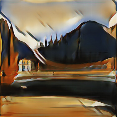 Digitale Kunst mit dem Titel "Cabaña junto al lago" von Francisco Lopez Bermudez, Original-Kunstwerk, Digitale Malerei
