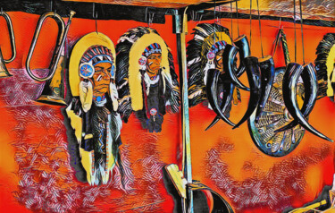 Arts numériques intitulée "Mascaras indigenas" par Francisco Lopez Bermudez, Œuvre d'art originale, Peinture numérique