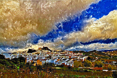Digital Arts titled "Pueblo sobre colina" by Francisco Lopez Bermudez, Original Artwork, Digital Painting