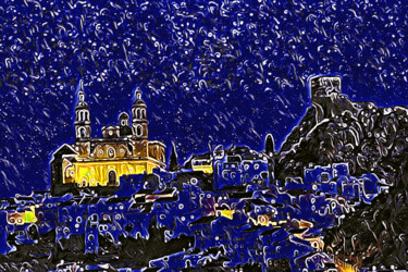 Digital Arts titled "Iglesia iluminada" by Francisco Lopez Bermudez, Original Artwork, Digital Painting