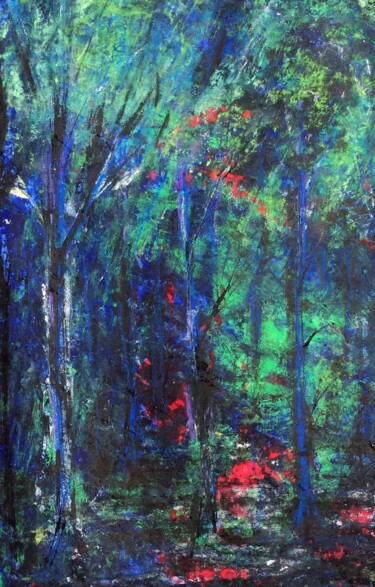 Peinture intitulée "Les bois bleus" par Francisco Mendes, Œuvre d'art originale, Huile