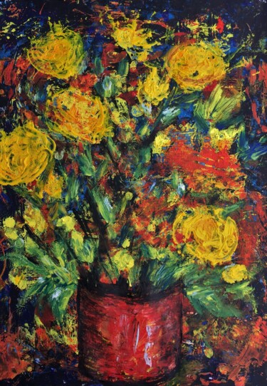 Pintura titulada "chrysanthème" por Francisco Mendes, Obra de arte original, Acrílico