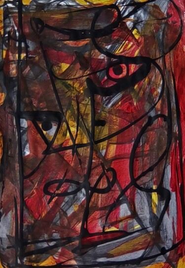 Painting titled "l'œil rouge" by Francisco Mendes, Original Artwork, Acrylic