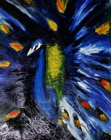 Painting titled "le paon bleu" by Francisco Mendes, Original Artwork