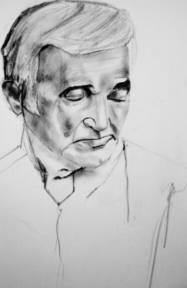 Painting titled "Aznavour" by Francisco Mendes, Original Artwork, Pencil