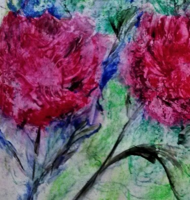 Painting titled "pivoine" by Francisco Mendes, Original Artwork, Acrylic