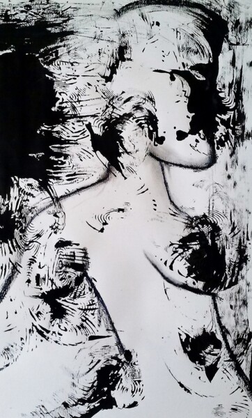 Schilderij getiteld "rayure d'amour" door Francisco Mendes, Origineel Kunstwerk, Inkt