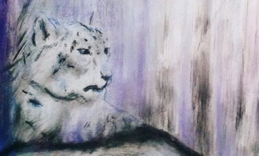 Peinture intitulée "léopard des neiges" par Francisco Mendes, Œuvre d'art originale, Pastel
